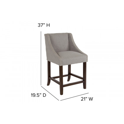BLNK Carmel Series Fabric Transitional Walnut Counter Height Stool with Accent Nail Trim - Light Gray