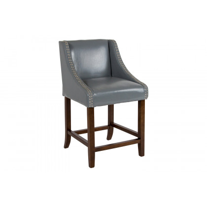 BLNK Carmel Series LeatherSoft Transitional Walnut Counter Height Stool with Nail Trim - Light Gray