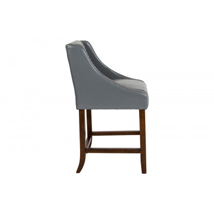 BLNK Carmel Series LeatherSoft Transitional Walnut Counter Height Stool with Nail Trim - Light Gray