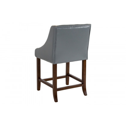 BLNK Carmel Series LeatherSoft Transitional Walnut Counter Height Stool with Nail Trim - Light Gray