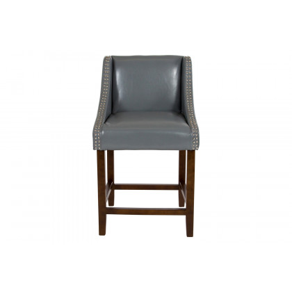 BLNK Carmel Series LeatherSoft Transitional Walnut Counter Height Stool with Nail Trim - Light Gray