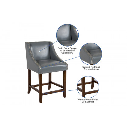 BLNK Carmel Series LeatherSoft Transitional Walnut Counter Height Stool with Nail Trim - Light Gray
