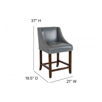 BLNK Carmel Series LeatherSoft Transitional Walnut Counter Height Stool with Nail Trim - Light Gray