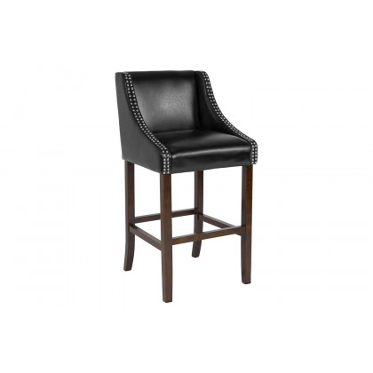 BLNK Carmel Series LeatherSoft Transitional Walnut Bar Stool with Accent Nail Trim - Black