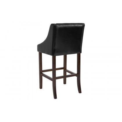 BLNK Carmel Series LeatherSoft Transitional Walnut Bar Stool with Accent Nail Trim - Black