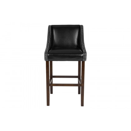 BLNK Carmel Series LeatherSoft Transitional Walnut Bar Stool with Accent Nail Trim - Black