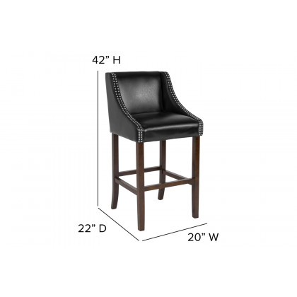 BLNK Carmel Series LeatherSoft Transitional Walnut Bar Stool with Accent Nail Trim - Black