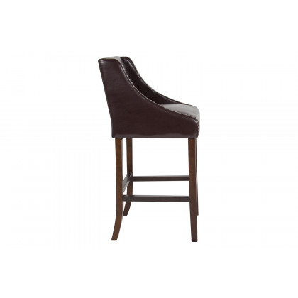BLNK Carmel Series LeatherSoft Transitional Walnut Bar Stool with Accent Nail Trim - Brown