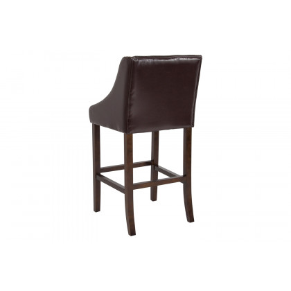 BLNK Carmel Series LeatherSoft Transitional Walnut Bar Stool with Accent Nail Trim - Brown