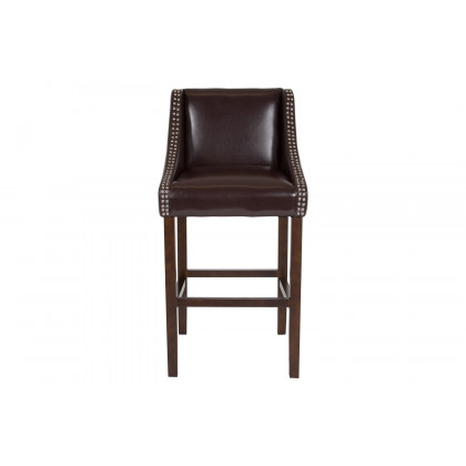 BLNK Carmel Series LeatherSoft Transitional Walnut Bar Stool with Accent Nail Trim - Brown