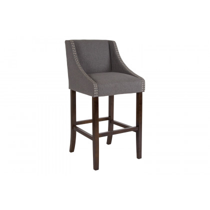 BLNK Carmel Series Fabric Transitional Walnut Bar Stool with Accent Nail Trim - Dark Gray