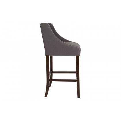 BLNK Carmel Series Fabric Transitional Walnut Bar Stool with Accent Nail Trim - Dark Gray