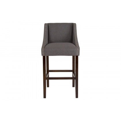 BLNK Carmel Series Fabric Transitional Walnut Bar Stool with Accent Nail Trim - Dark Gray