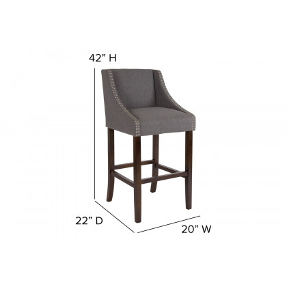 BLNK Carmel Series Fabric Transitional Walnut Bar Stool with Accent Nail Trim - Dark Gray