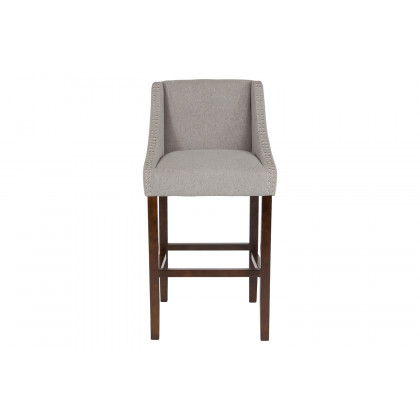 BLNK Carmel Series Fabric Transitional Walnut Bar Stool with Accent Nail Trim - Light Gray