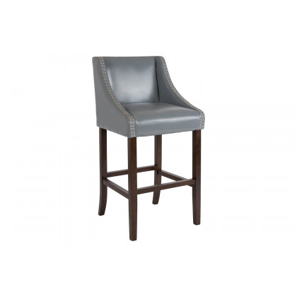 BLNK Carmel Series LeatherSoft Transitional Walnut Bar Stool with Accent Nail Trim - Light Gray