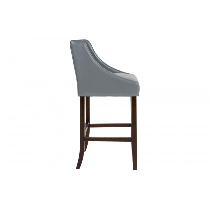 BLNK Carmel Series LeatherSoft Transitional Walnut Bar Stool with Accent Nail Trim - Light Gray