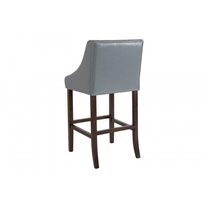 BLNK Carmel Series LeatherSoft Transitional Walnut Bar Stool with Accent Nail Trim - Light Gray