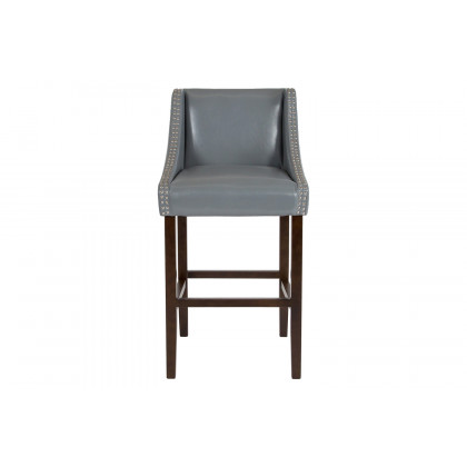 BLNK Carmel Series LeatherSoft Transitional Walnut Bar Stool with Accent Nail Trim - Light Gray