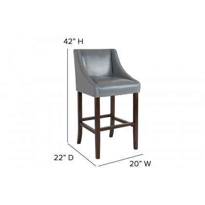 BLNK Carmel Series LeatherSoft Transitional Walnut Bar Stool with Accent Nail Trim - Light Gray
