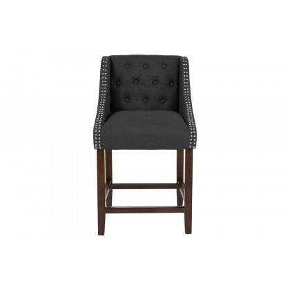 BLNK Carmel Series Fabric Transitional Tufted Walnut Counter Height Stool with Accent Nail Trim - Charcoal