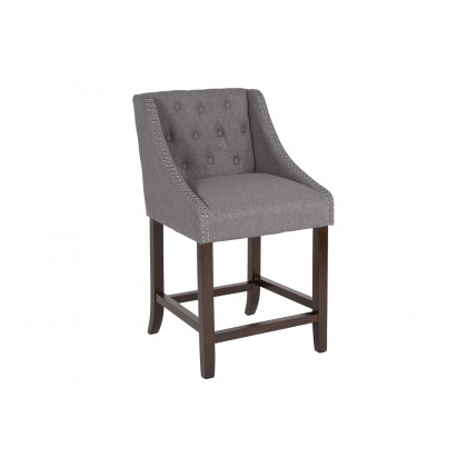 BLNK - Carmel Series Fabric Transitional Tufted Walnut Counter Height Stool with Accent Nail Trim