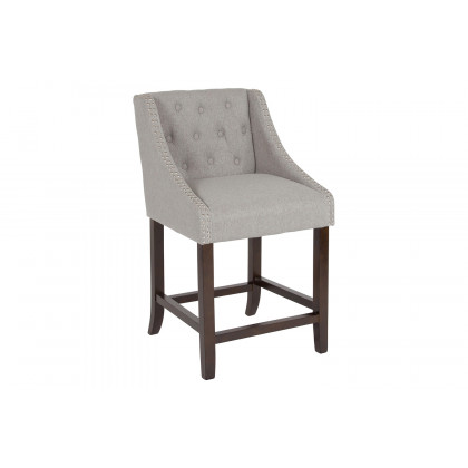 BLNK Carmel Series Fabric Transitional Tufted Walnut Counter Height Stool with Accent Nail Trim - Light Gray