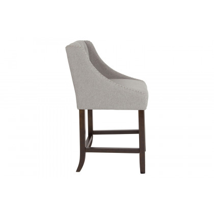 BLNK Carmel Series Fabric Transitional Tufted Walnut Counter Height Stool with Accent Nail Trim - Light Gray
