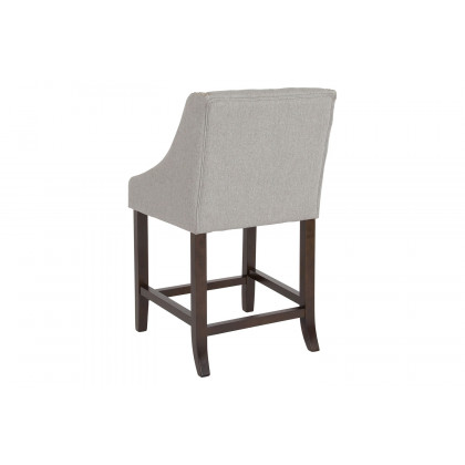 BLNK Carmel Series Fabric Transitional Tufted Walnut Counter Height Stool with Accent Nail Trim - Light Gray