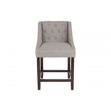 BLNK Carmel Series Fabric Transitional Tufted Walnut Counter Height Stool with Accent Nail Trim - Light Gray