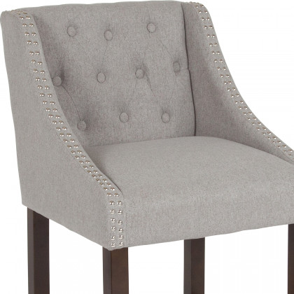 BLNK Carmel Series Fabric Transitional Tufted Walnut Counter Height Stool with Accent Nail Trim - Light Gray
