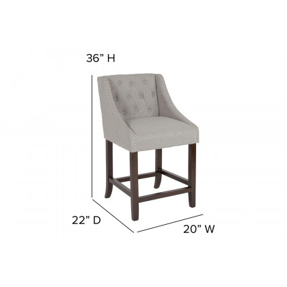 BLNK Carmel Series Fabric Transitional Tufted Walnut Counter Height Stool with Accent Nail Trim - Light Gray