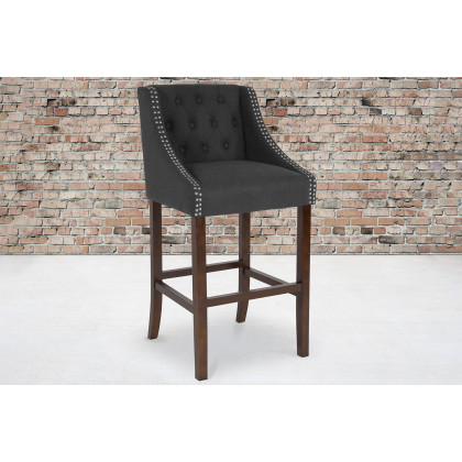 BLNK - Carmel Series Fabric Transitional Tufted Walnut Bar Stool with Accent Nail Trim