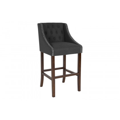 BLNK Carmel Series Fabric Transitional Tufted Walnut Bar Stool with Accent Nail Trim - Charcoal
