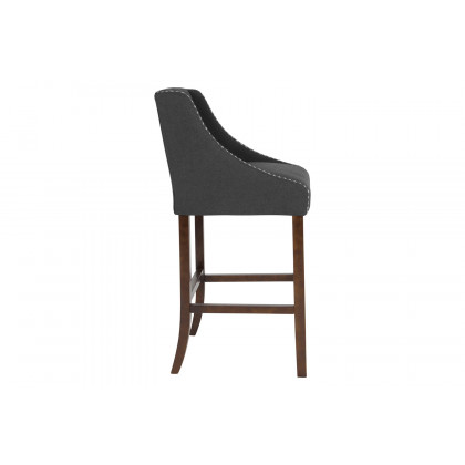 BLNK Carmel Series Fabric Transitional Tufted Walnut Bar Stool with Accent Nail Trim - Charcoal