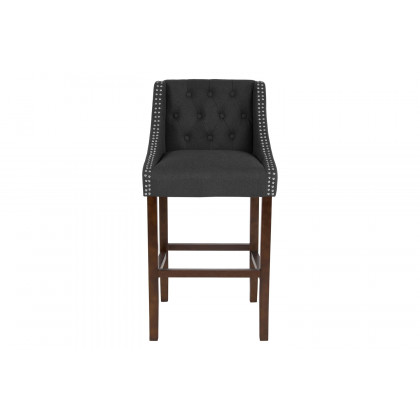 BLNK Carmel Series Fabric Transitional Tufted Walnut Bar Stool with Accent Nail Trim - Charcoal