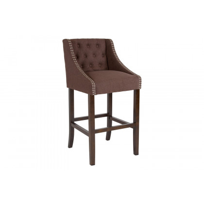BLNK Carmel Series Fabric Transitional Tufted Walnut Bar Stool with Accent Nail Trim - Brown
