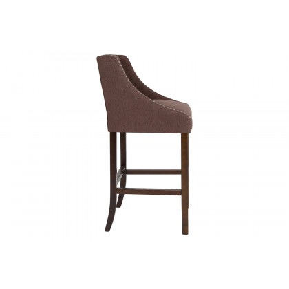 BLNK Carmel Series Fabric Transitional Tufted Walnut Bar Stool with Accent Nail Trim - Brown
