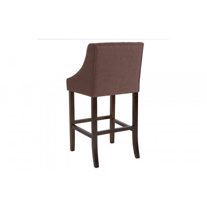 BLNK Carmel Series Fabric Transitional Tufted Walnut Bar Stool with Accent Nail Trim - Brown