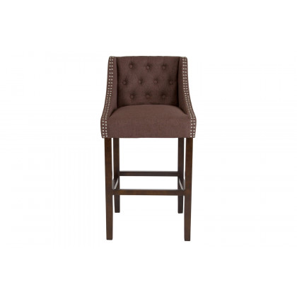 BLNK Carmel Series Fabric Transitional Tufted Walnut Bar Stool with Accent Nail Trim - Brown
