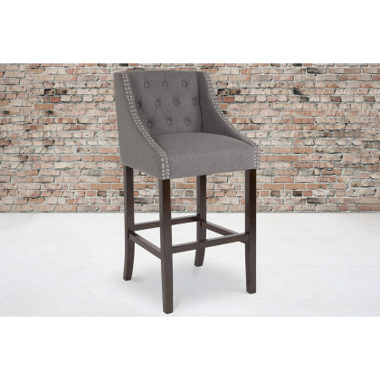 BLNK - Carmel Series Fabric Transitional Tufted Walnut Bar Stool with Accent Nail Trim