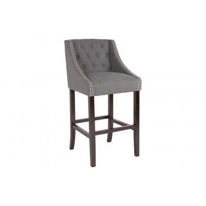 BLNK Carmel Series Fabric Transitional Tufted Walnut Bar Stool with Accent Nail Trim - Dark Gray