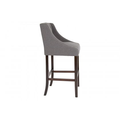 BLNK Carmel Series Fabric Transitional Tufted Walnut Bar Stool with Accent Nail Trim - Dark Gray