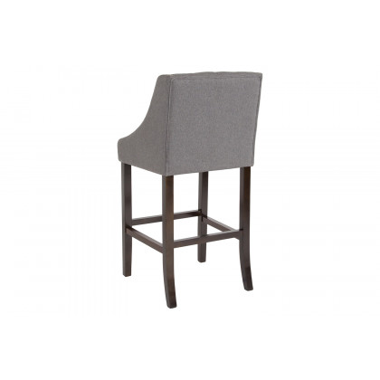 BLNK Carmel Series Fabric Transitional Tufted Walnut Bar Stool with Accent Nail Trim - Dark Gray