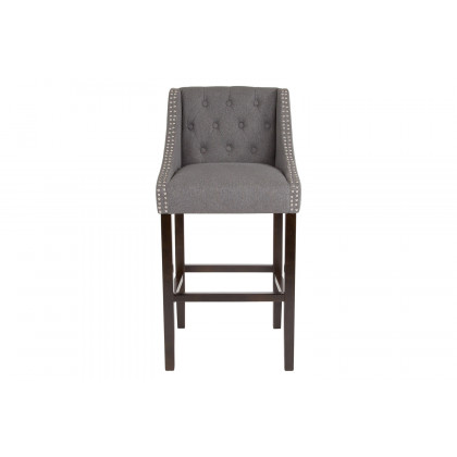 BLNK Carmel Series Fabric Transitional Tufted Walnut Bar Stool with Accent Nail Trim - Dark Gray