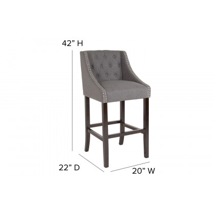 BLNK Carmel Series Fabric Transitional Tufted Walnut Bar Stool with Accent Nail Trim - Dark Gray
