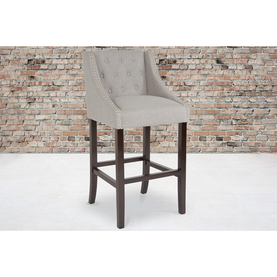 BLNK - Carmel Series Fabric Transitional Tufted Walnut Bar Stool with Accent Nail Trim