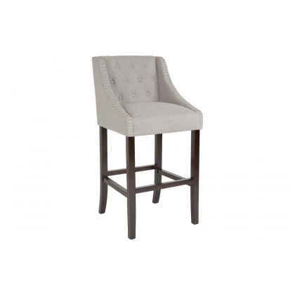 BLNK - Carmel Series Fabric Transitional Tufted Walnut Bar Stool with Accent Nail Trim