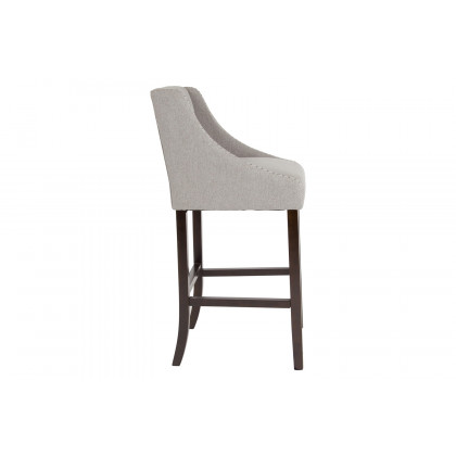 BLNK Carmel Series Fabric Transitional Tufted Walnut Bar Stool with Accent Nail Trim - Light Gray