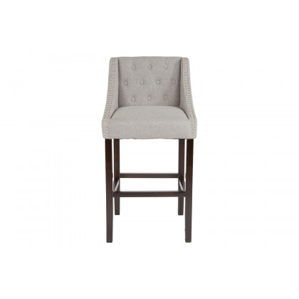 BLNK Carmel Series Fabric Transitional Tufted Walnut Bar Stool with Accent Nail Trim - Light Gray